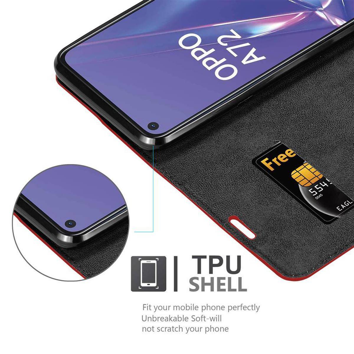 Cadorabo Hülle für Oppo A72 Schutz Hülle in Rot Handyhülle Etui Case Cover Magnetverschluss