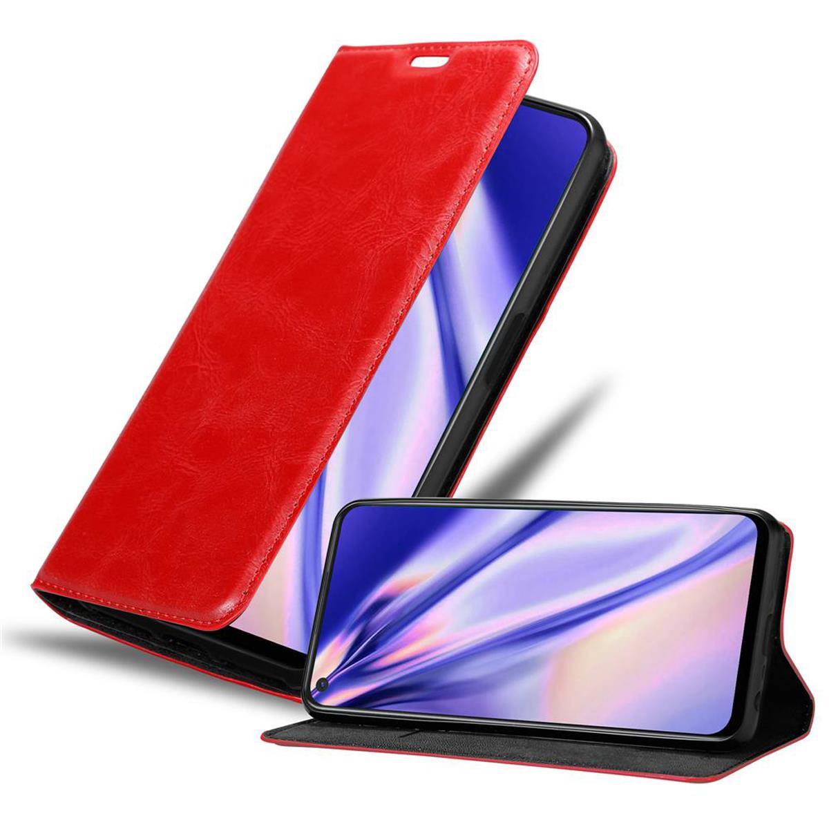 Cadorabo Hülle für Oppo A92 Schutz Hülle in Rot Handyhülle Etui Case Cover Magnetverschluss
