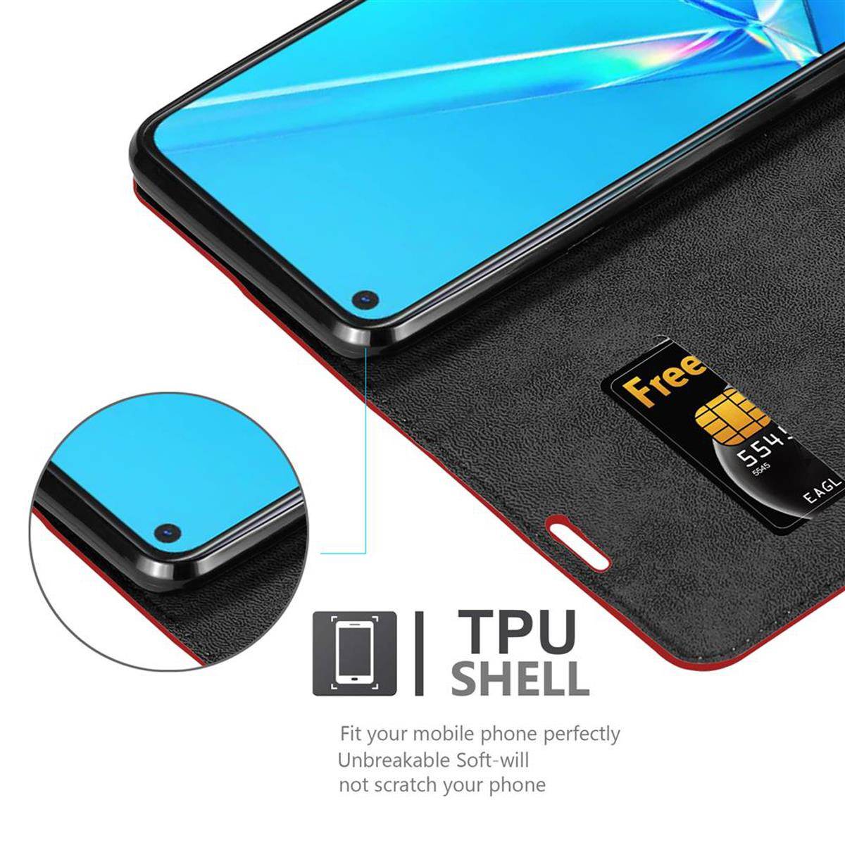 Cadorabo Hülle für Oppo A92 Schutz Hülle in Rot Handyhülle Etui Case Cover Magnetverschluss