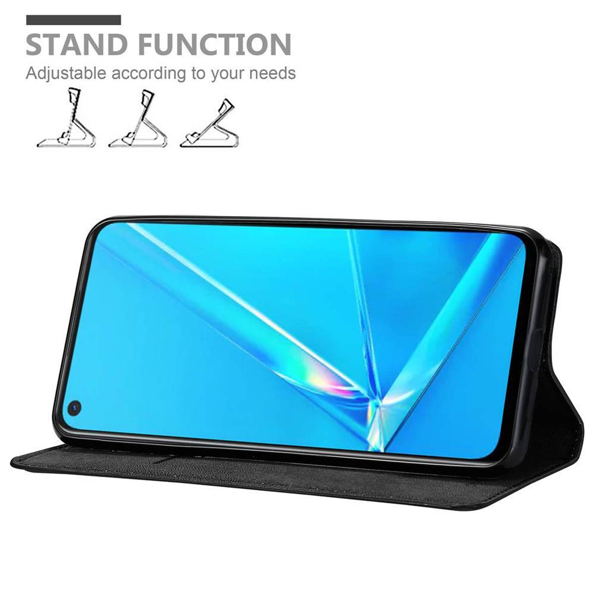 Cadorabo Hülle für Oppo A92 Schutz Hülle in Schwarz Handyhülle Etui Case Cover Magnetverschluss
