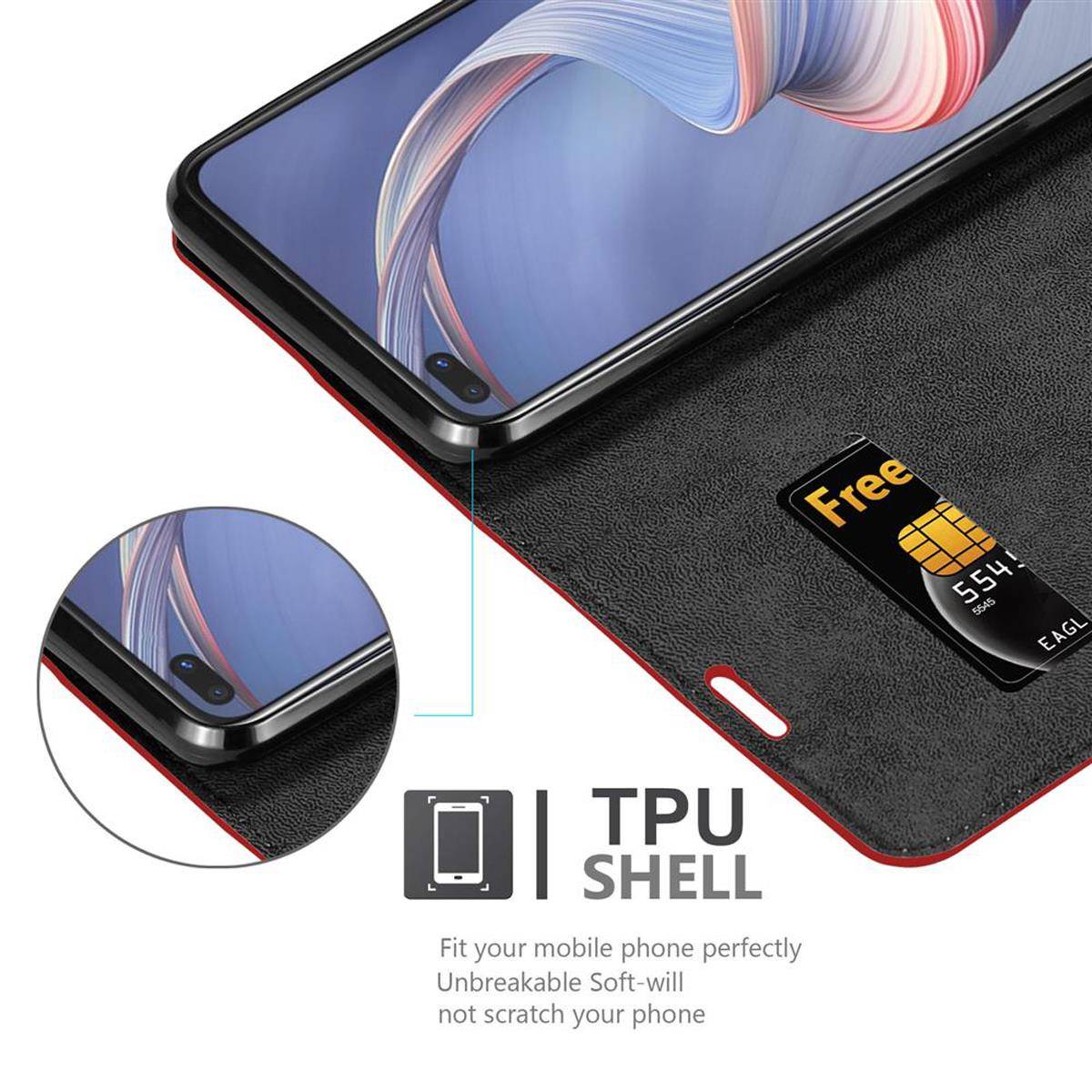 Cadorabo Hülle für Oppo A92s Schutz Hülle in Rot Handyhülle Etui Case Cover Magnetverschluss