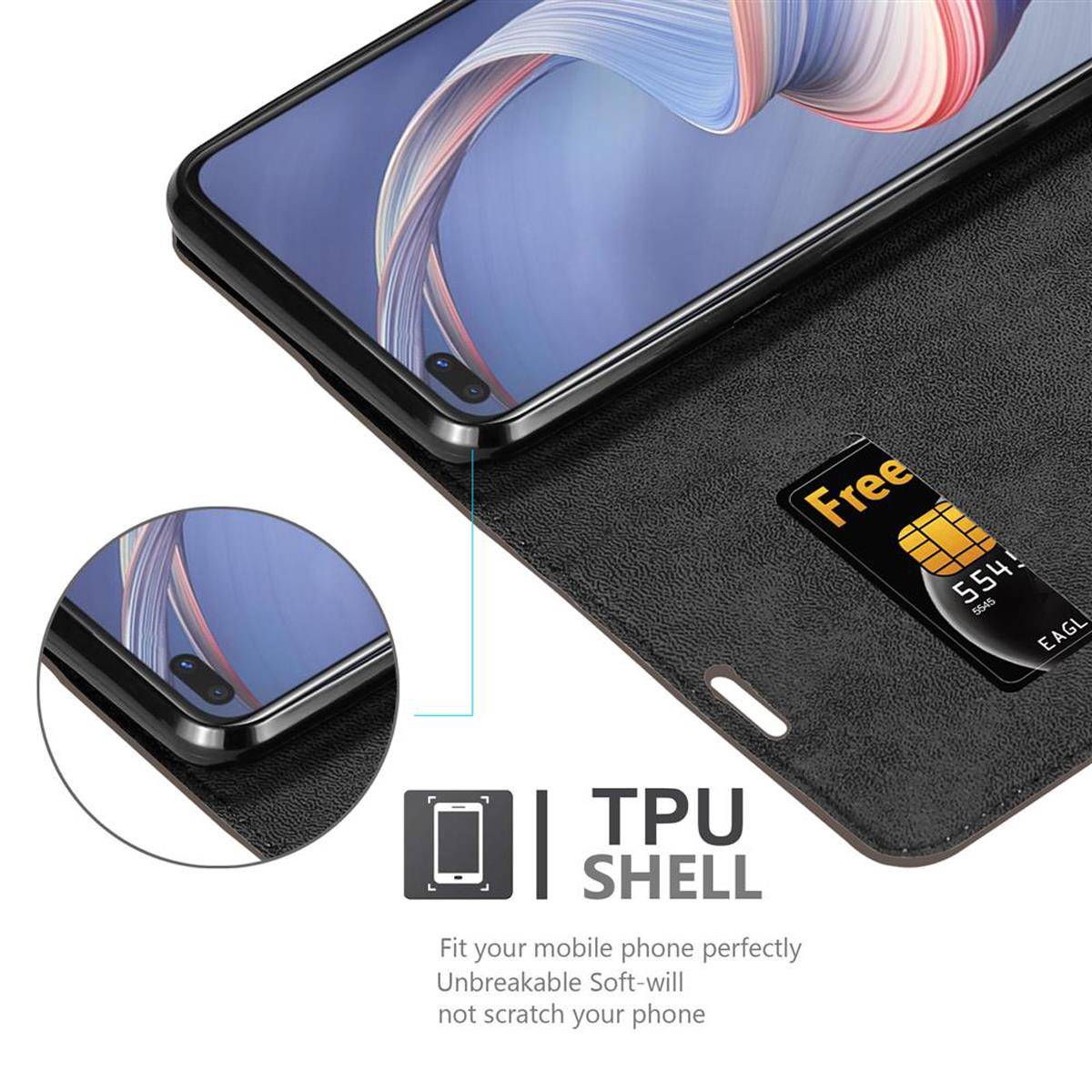 Cadorabo Hülle für Oppo A92s Schutz Hülle in Braun Handyhülle Etui Case Cover Magnetverschluss