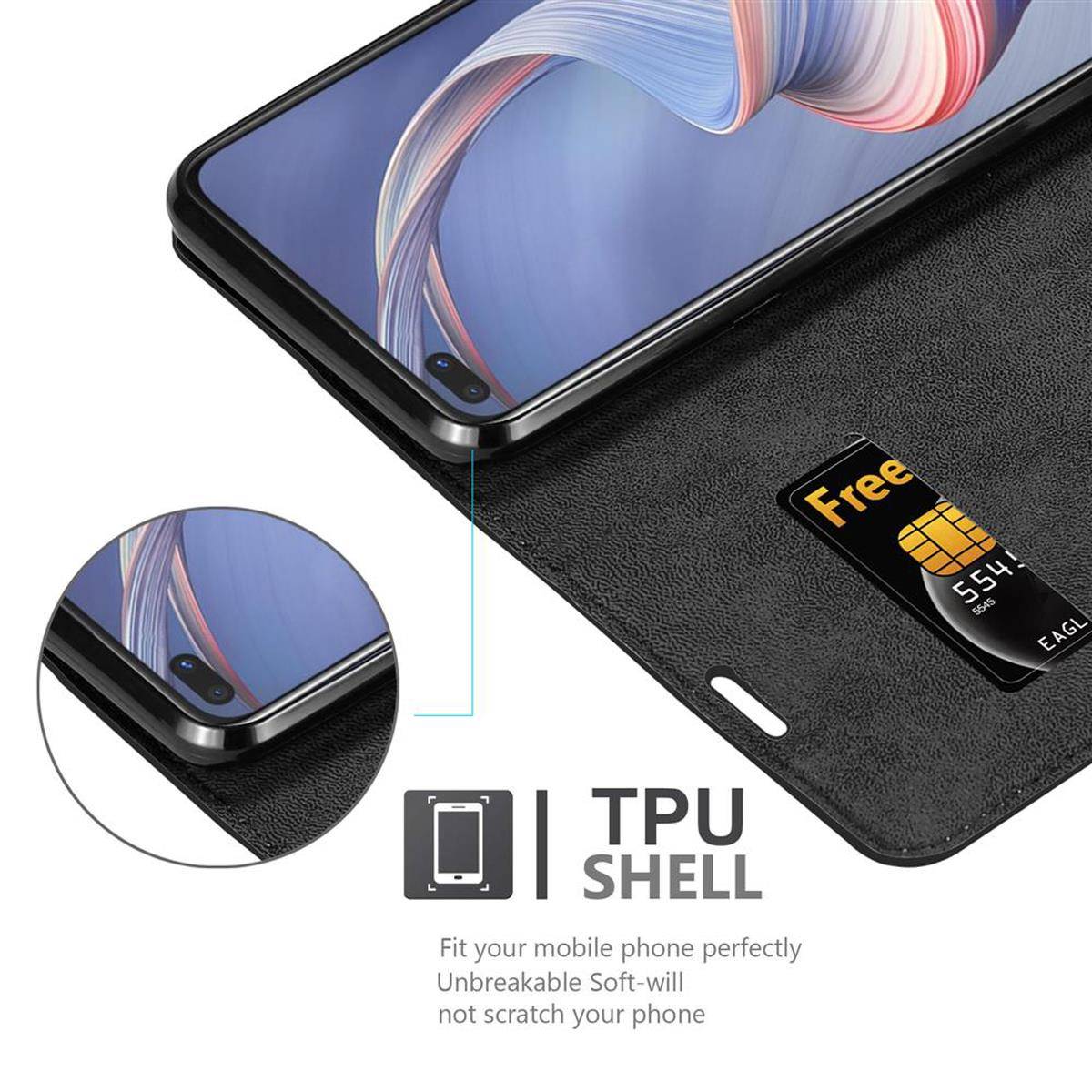 Cadorabo Hülle für Oppo A92s Schutz Hülle in Schwarz Handyhülle Etui Case Cover Magnetverschluss