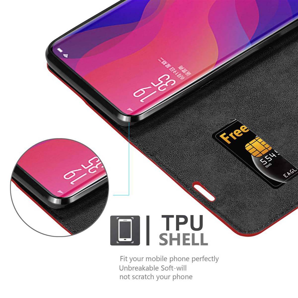 Cadorabo Hülle für Oppo FIND X Schutz Hülle in Rot Handyhülle Etui Case Cover Magnetverschluss