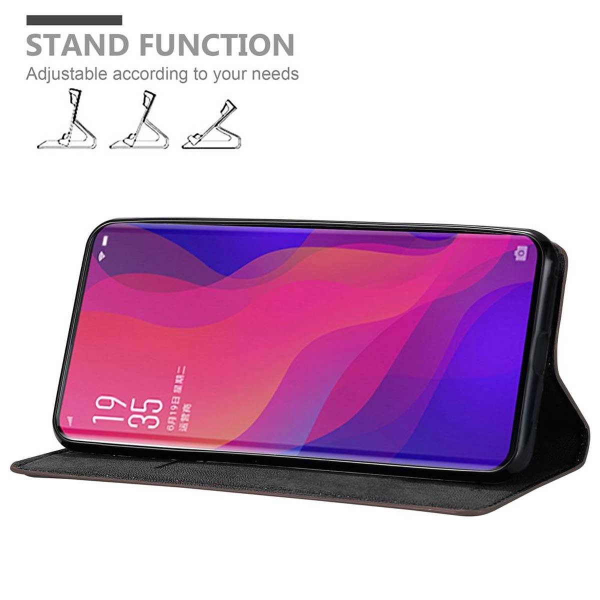 Cadorabo Hülle für Oppo FIND X Schutz Hülle in Braun Handyhülle Etui Case Cover Magnetverschluss