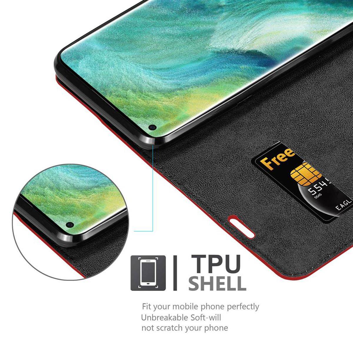 Cadorabo Hülle für Oppo FIND X2 Schutz Hülle in Rot Handyhülle Etui Case Cover Magnetverschluss
