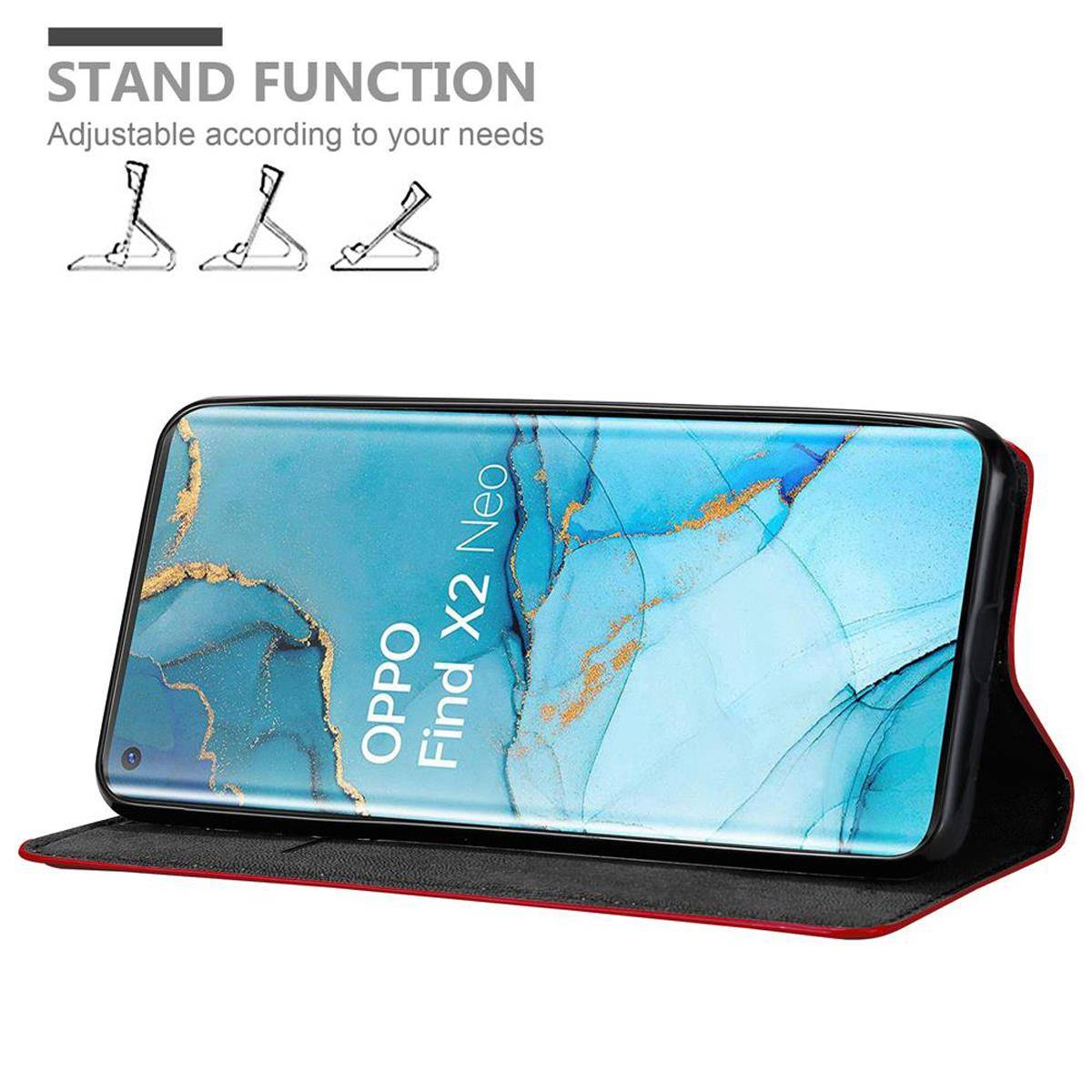 Cadorabo Hülle für Oppo FIND X2 PRO Schutz Hülle in Rot Handyhülle Etui Case Cover Magnetverschluss