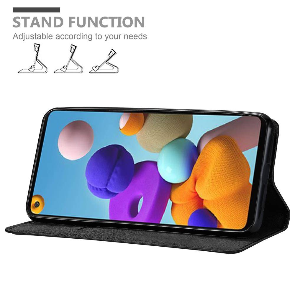 Cadorabo Hülle für Samsung Galaxy A21s Schutz Hülle in Schwarz Handyhülle Etui Case Cover Magnetverschluss