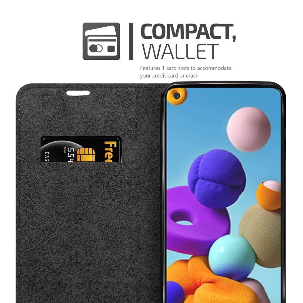 Cadorabo Hülle für Samsung Galaxy A21s Schutz Hülle in Schwarz Handyhülle Etui Case Cover Magnetverschluss