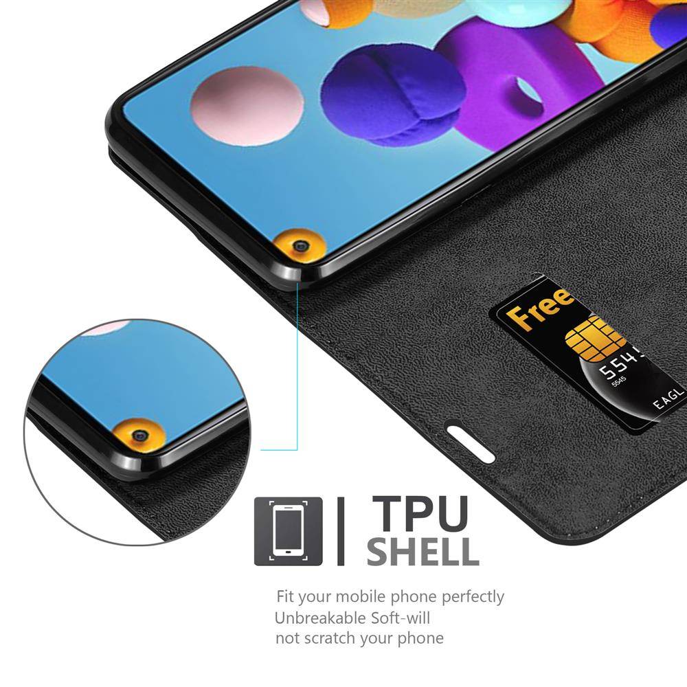 Cadorabo Hülle für Samsung Galaxy A21s Schutz Hülle in Schwarz Handyhülle Etui Case Cover Magnetverschluss