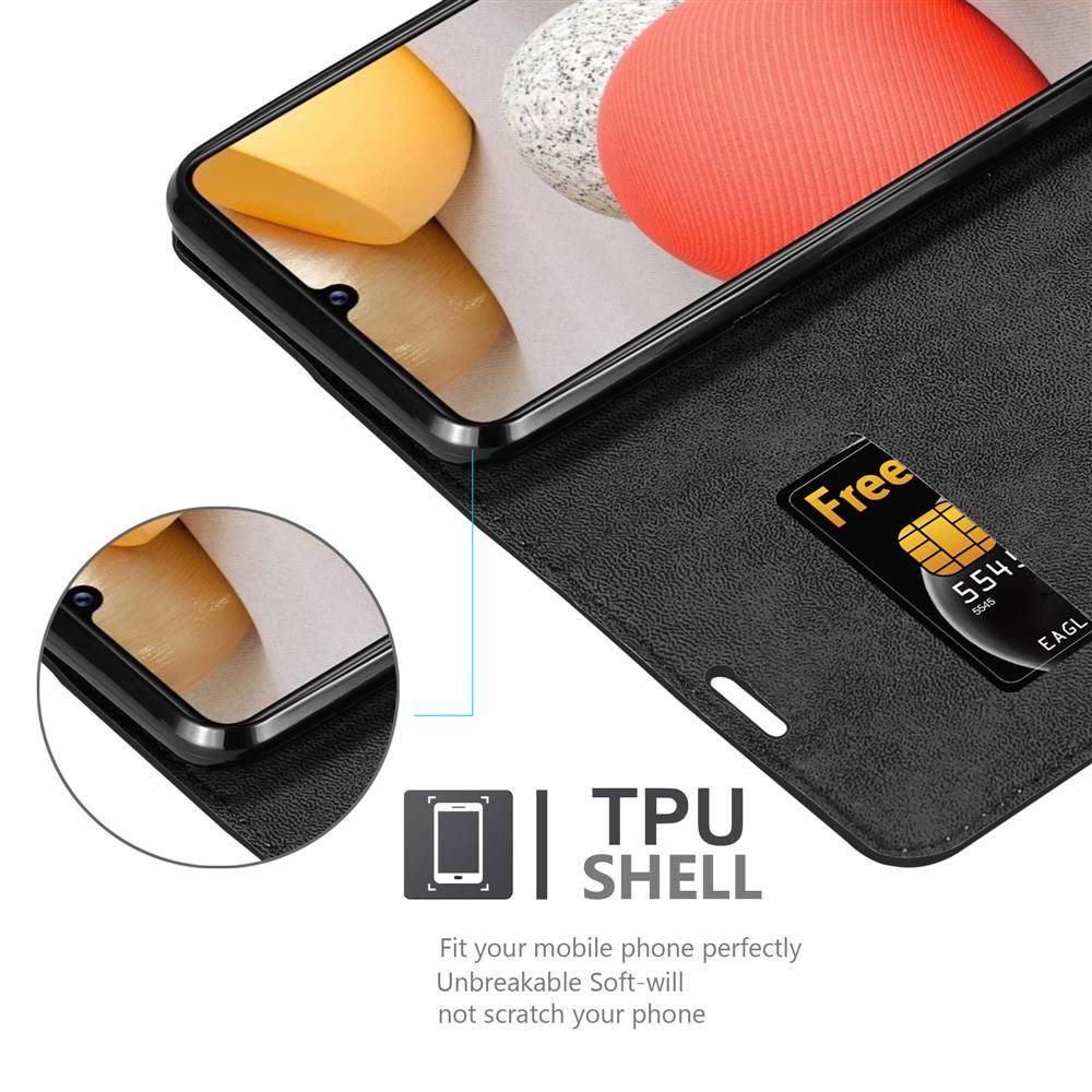 Cadorabo Hülle für Samsung Galaxy A42 4G Schutz Hülle in Schwarz Handyhülle Etui Case Cover Magnetverschluss