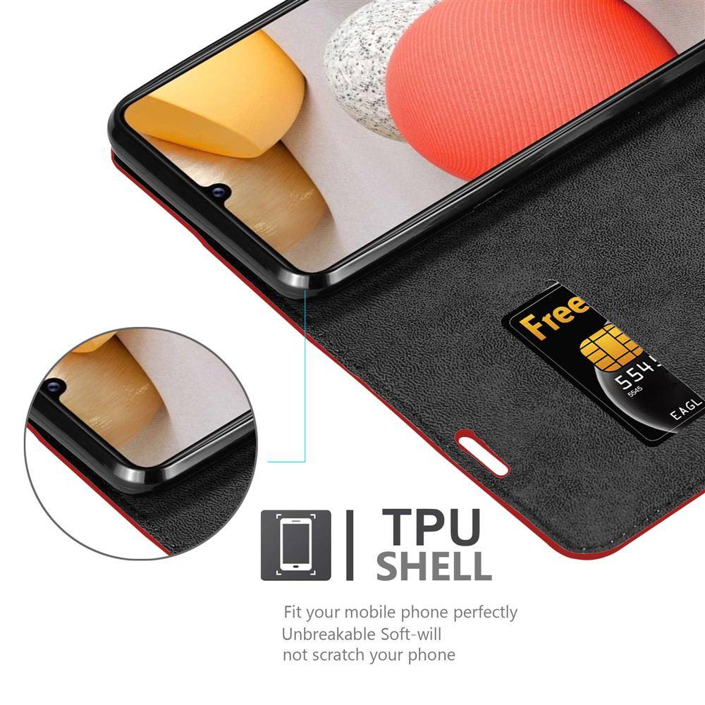 Cadorabo Hülle für Samsung Galaxy A42 4G Schutz Hülle in Rot Handyhülle Etui Case Cover Magnetverschluss