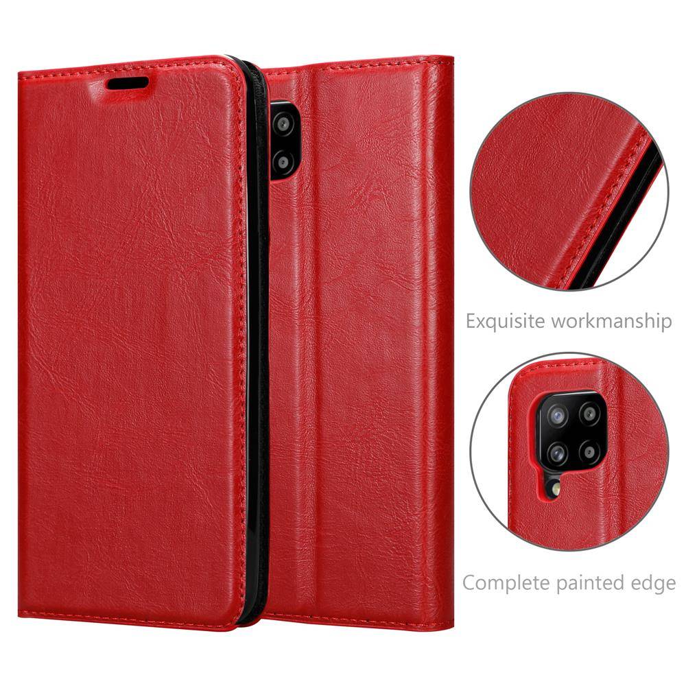 Cadorabo Hülle für Samsung Galaxy A42 4G Schutz Hülle in Rot Handyhülle Etui Case Cover Magnetverschluss