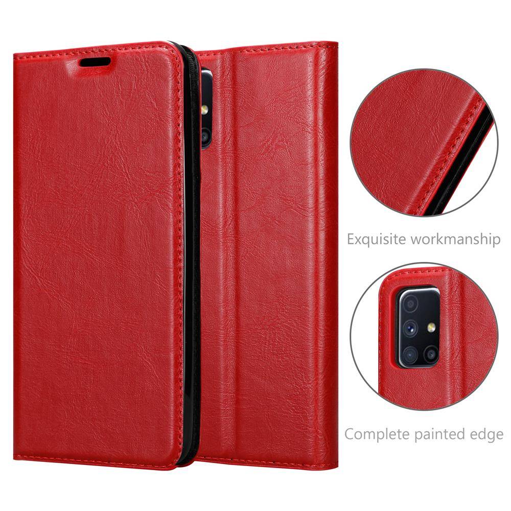 Cadorabo Hülle für Samsung Galaxy M51 Schutz Hülle in Rot Handyhülle Etui Case Cover Magnetverschluss