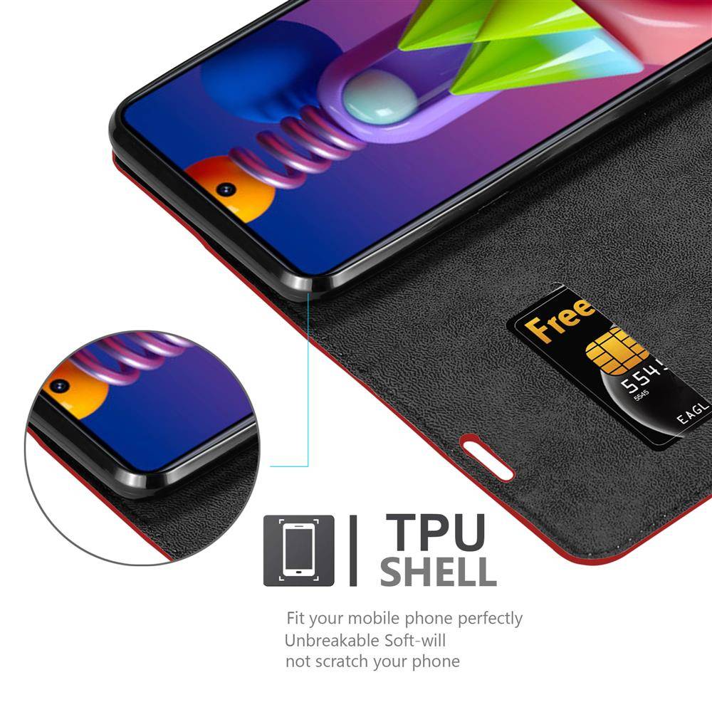 Cadorabo Hülle für Samsung Galaxy M51 Schutz Hülle in Rot Handyhülle Etui Case Cover Magnetverschluss