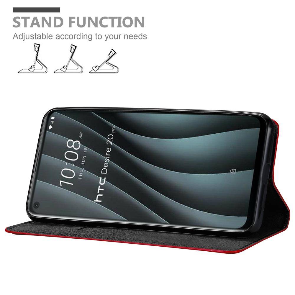 Cadorabo Hülle für HTC Desire 20 PRO Schutz Hülle in Rot Handyhülle Etui Case Cover Magnetverschluss