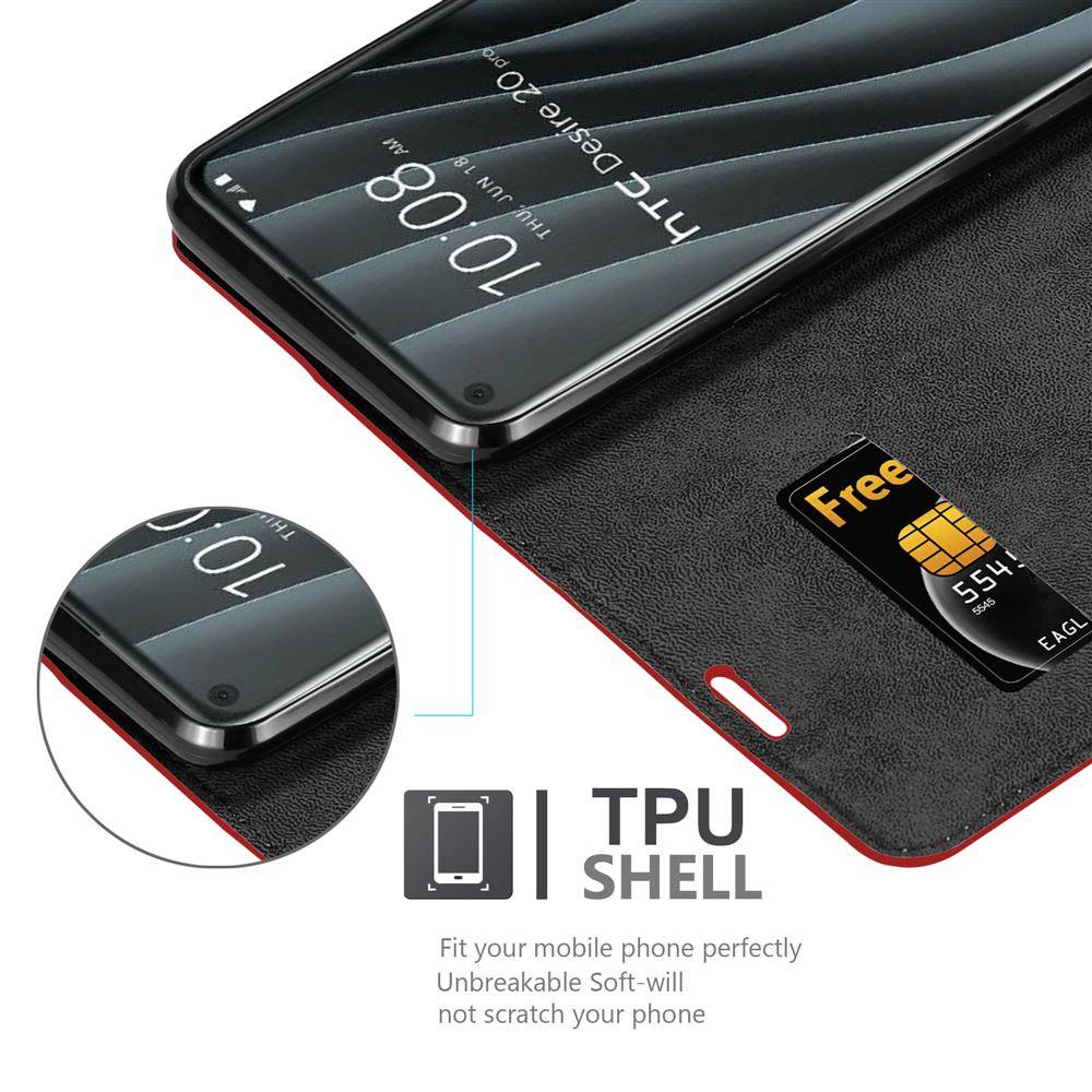 Cadorabo Hülle für HTC Desire 20 PRO Schutz Hülle in Rot Handyhülle Etui Case Cover Magnetverschluss