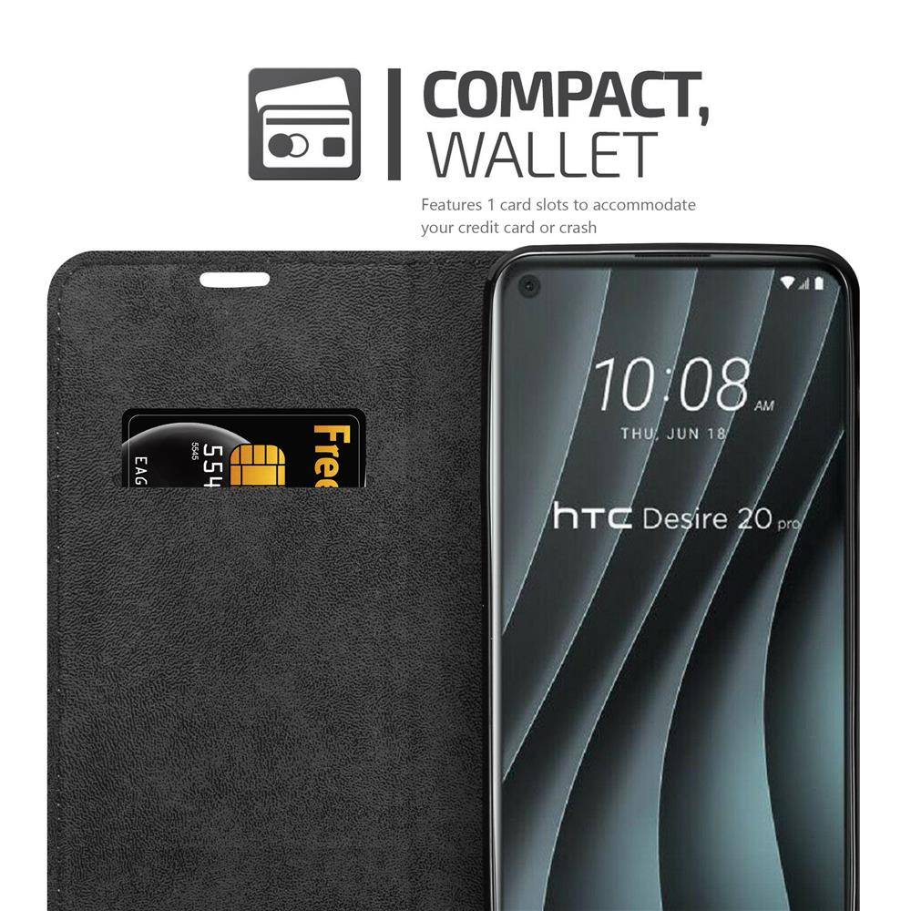 Cadorabo Hülle für HTC Desire 20 PRO Schutz Hülle in Braun Handyhülle Etui Case Cover Magnetverschluss