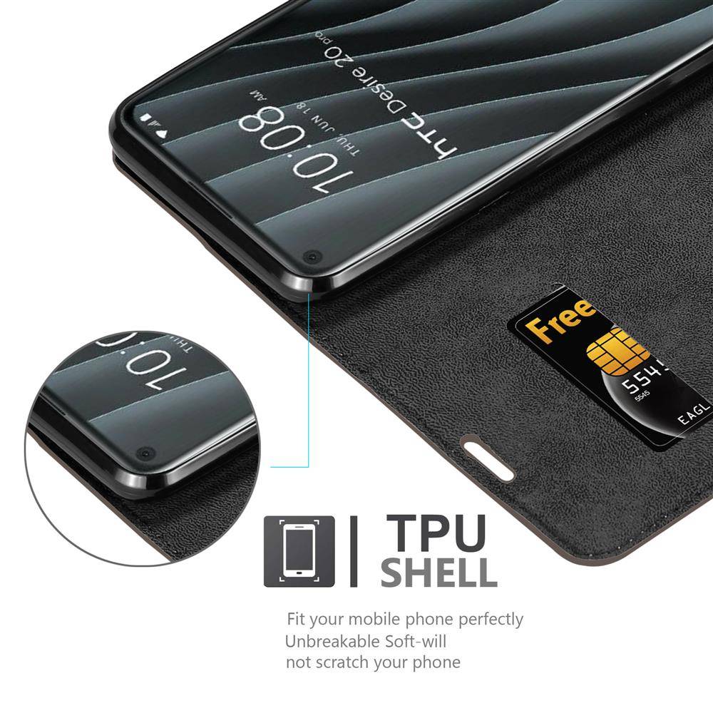 Cadorabo Hülle für HTC Desire 20 PRO Schutz Hülle in Braun Handyhülle Etui Case Cover Magnetverschluss
