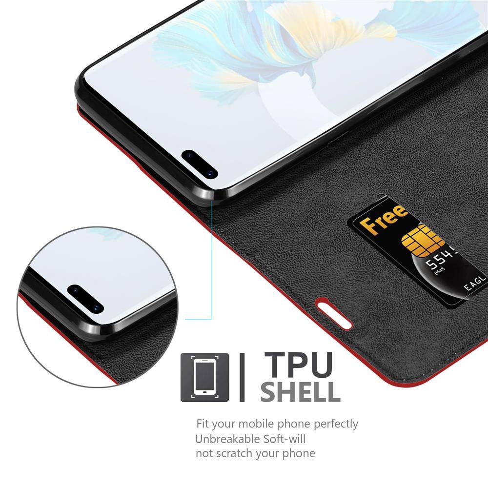 Cadorabo Hülle für Huawei MATE 40 PRO Schutz Hülle in Rot Handyhülle Etui Case Cover Magnetverschluss