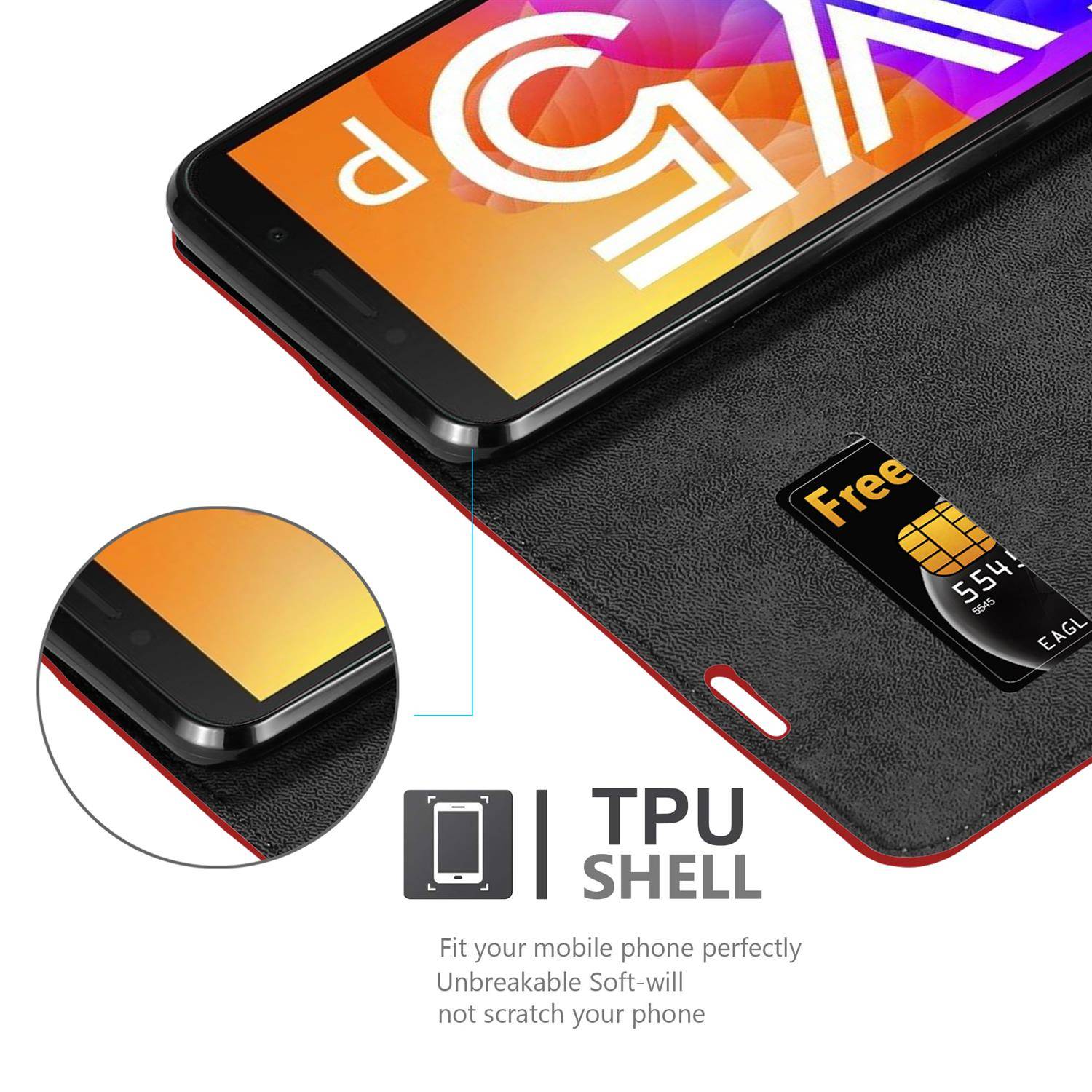 Cadorabo Hülle für Honor 9S / Huawei Y5P Schutz Hülle in Rot Handyhülle Etui Case Cover Magnetverschluss