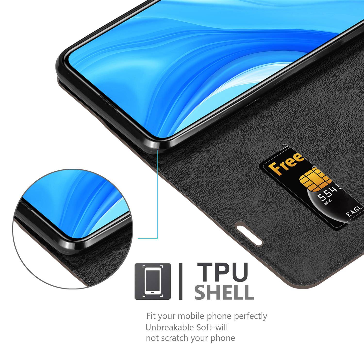 Cadorabo Hülle für Huawei P SMART PRO Schutz Hülle in Braun Handyhülle Etui Case Cover Magnetverschluss