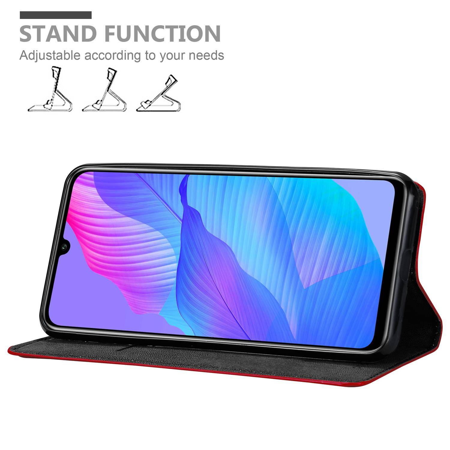 Cadorabo Hülle für Huawei P SMART S Schutz Hülle in Rot Handyhülle Etui Case Cover Magnetverschluss