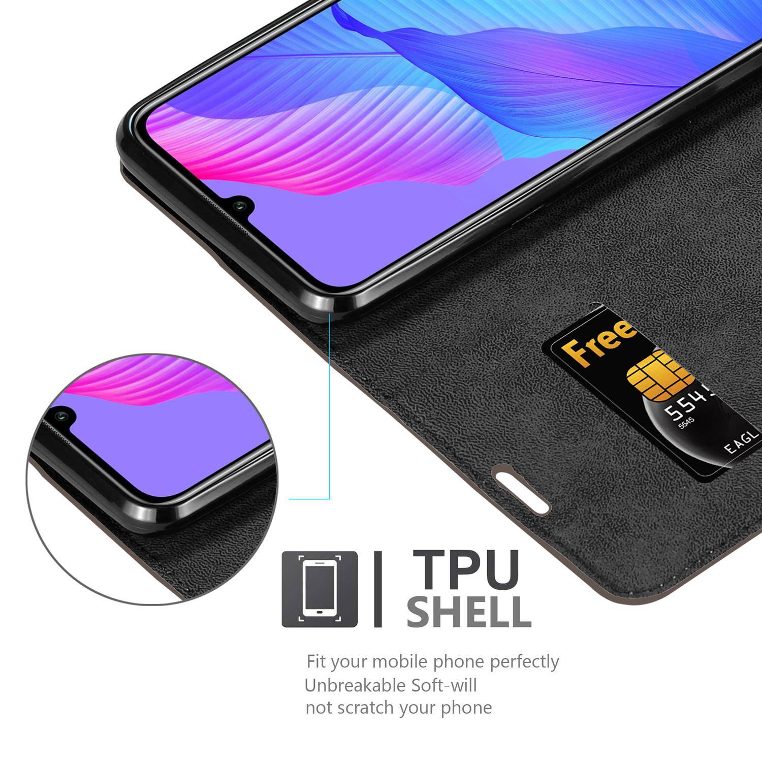 Cadorabo Hülle für Huawei P SMART S Schutz Hülle in Braun Handyhülle Etui Case Cover Magnetverschluss