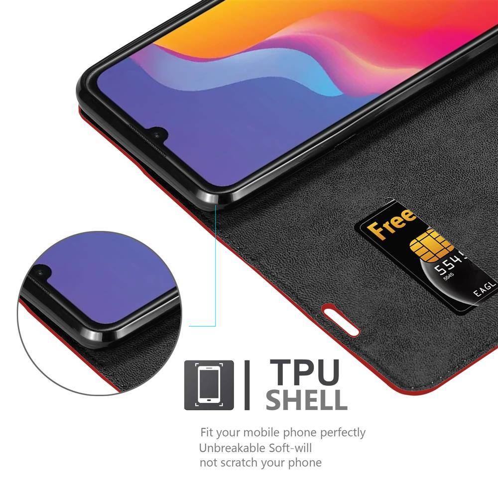 Cadorabo Hülle für Honor 8A PRIME Schutz Hülle in Rot Handyhülle Etui Case Cover Magnetverschluss
