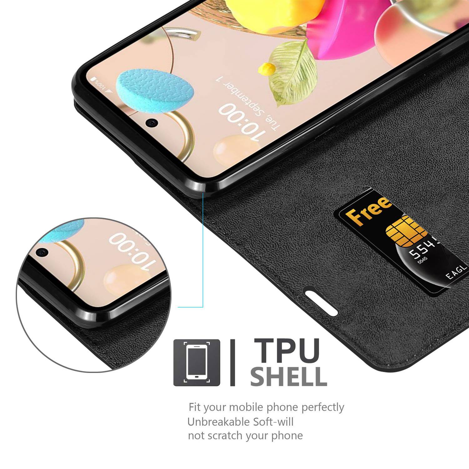 Cadorabo Hülle für LG K42 Schutz Hülle in Schwarz Handyhülle Etui Case Cover Magnetverschluss
