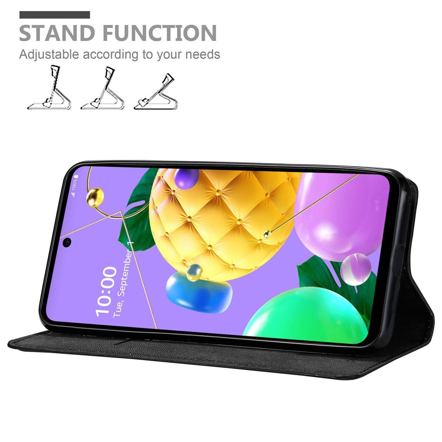 Cadorabo Hülle für LG K52 / K62 / Q52 Schutz Hülle in Schwarz Handyhülle Etui Case Cover Magnetverschluss