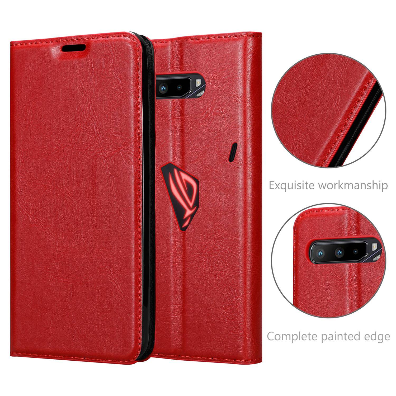 Cadorabo Hülle für Asus ROG Phone 3 Schutz Hülle in Rot Handyhülle Etui Case Cover Magnetverschluss