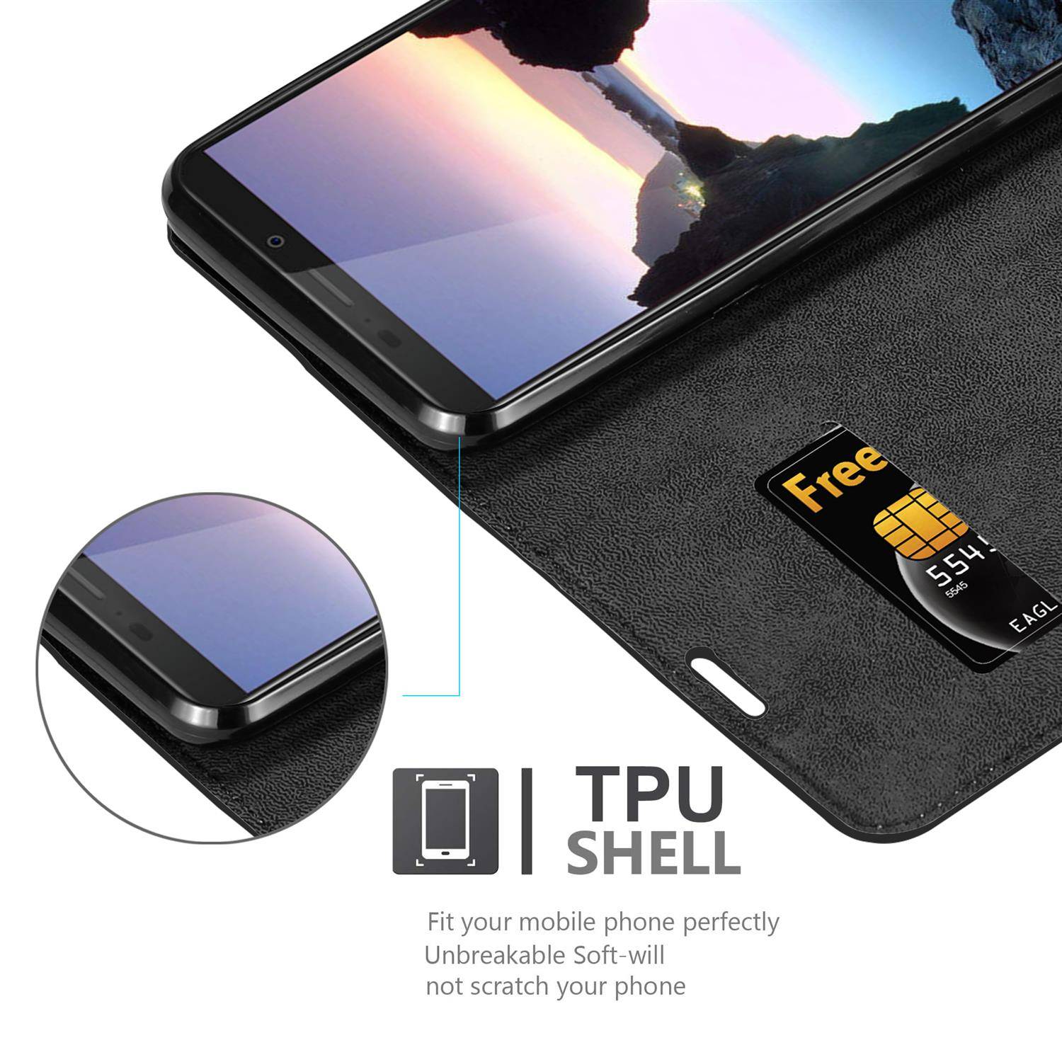 Cadorabo Hülle für Cubot J7 Schutz Hülle in Schwarz Handyhülle Etui Case Cover Magnetverschluss