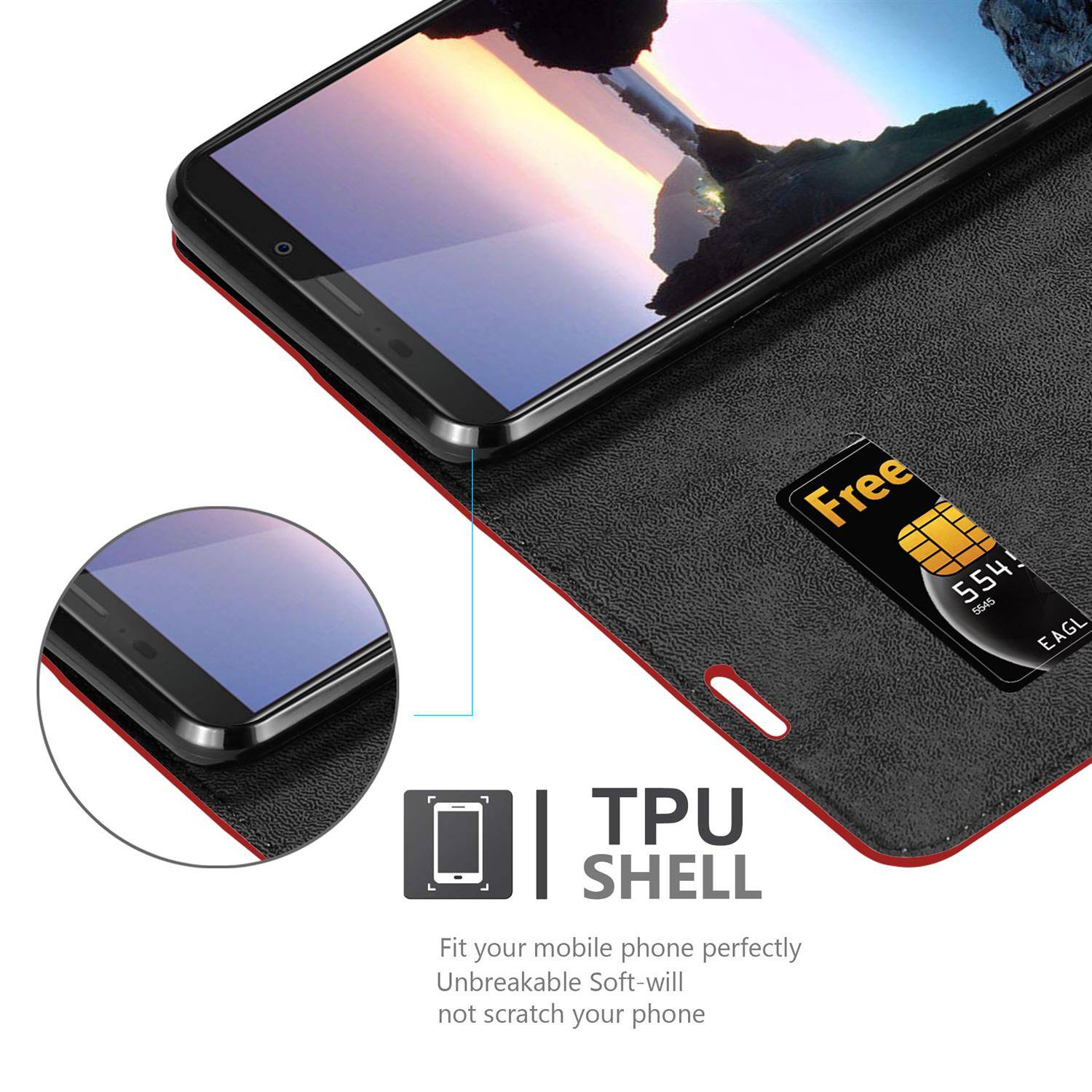 Cadorabo Hülle für Cubot J7 Schutz Hülle in Rot Handyhülle Etui Case Cover Magnetverschluss