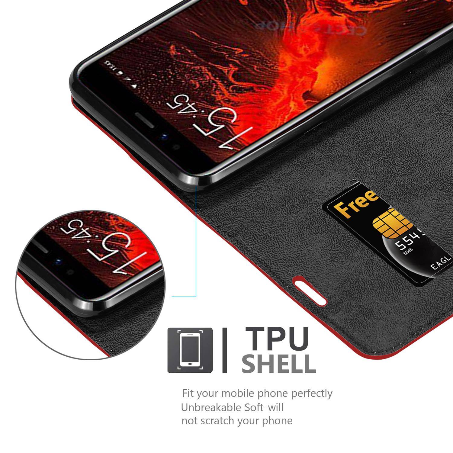 Cadorabo Hülle für Lenovo S5 Schutz Hülle in Rot Handyhülle Etui Case Cover Magnetverschluss