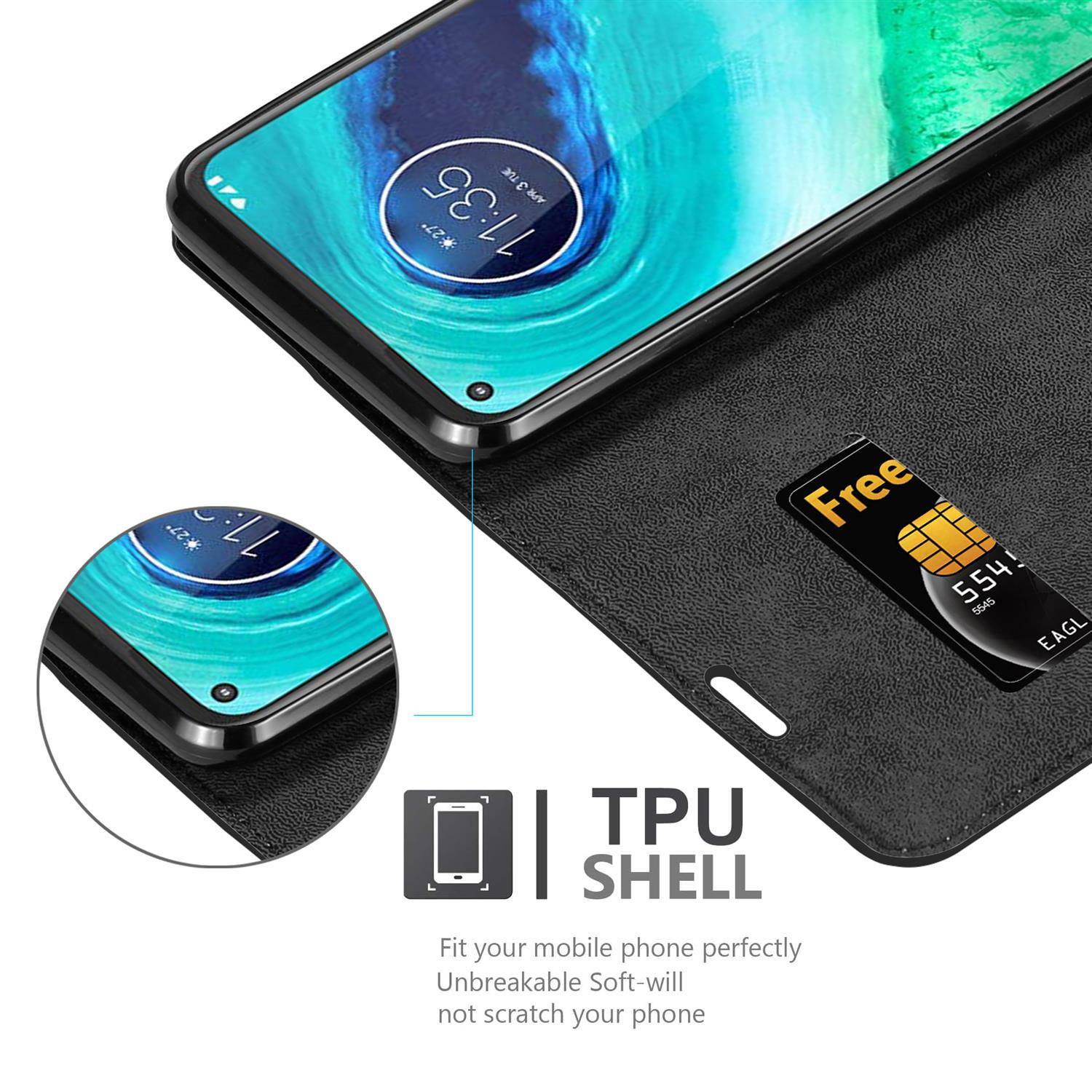 Cadorabo Hülle für Motorola MOTO G8 Schutz Hülle in Schwarz Handyhülle Etui Case Cover Magnetverschluss