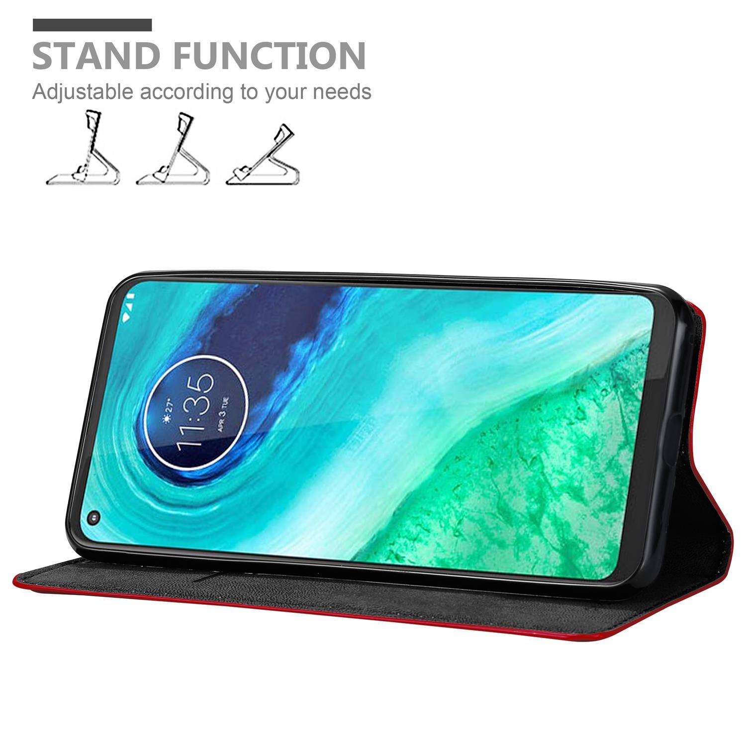 Cadorabo Hülle für Motorola MOTO G8 Schutz Hülle in Rot Handyhülle Etui Case Cover Magnetverschluss