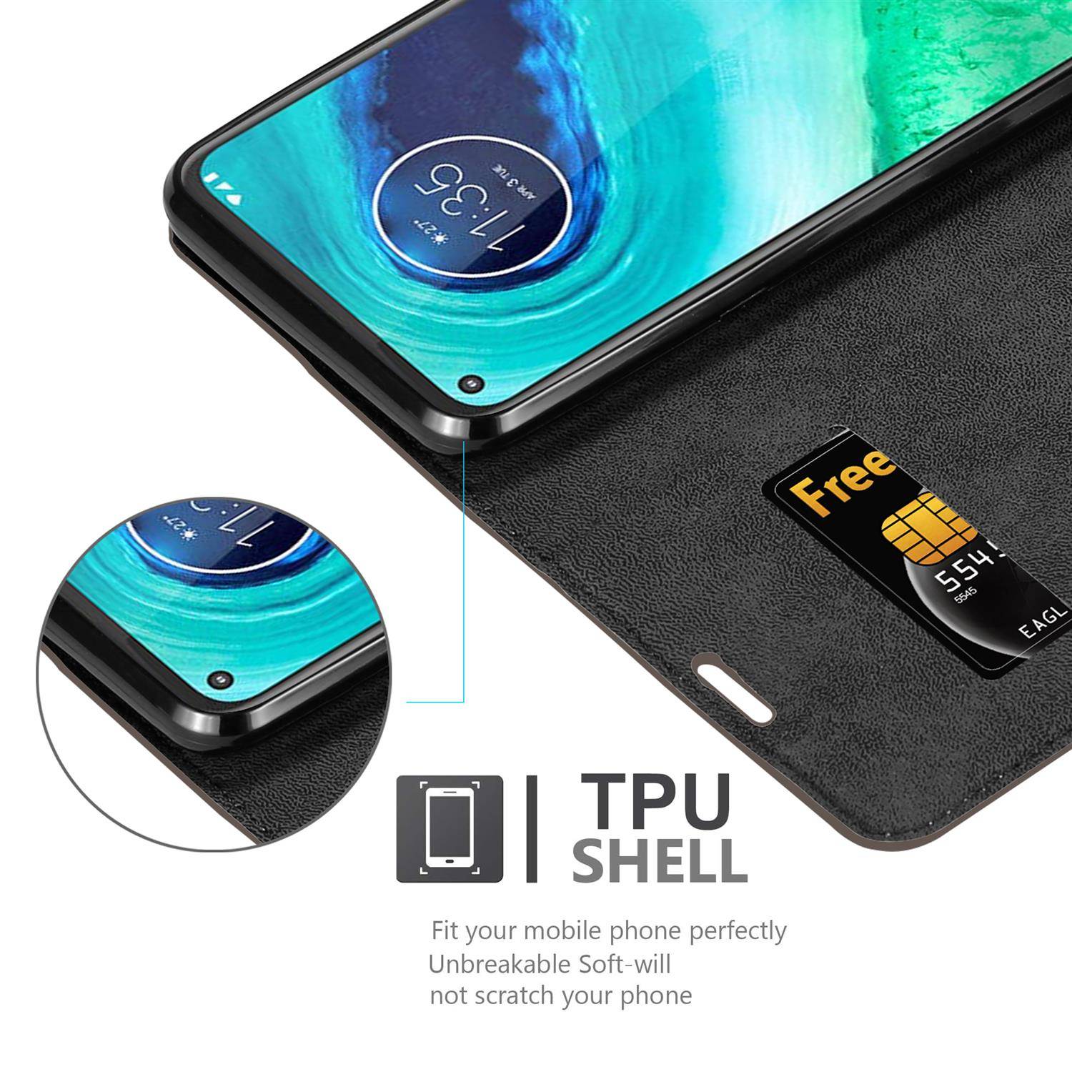 Cadorabo Hülle für Motorola MOTO G8 Schutz Hülle in Braun Handyhülle Etui Case Cover Magnetverschluss