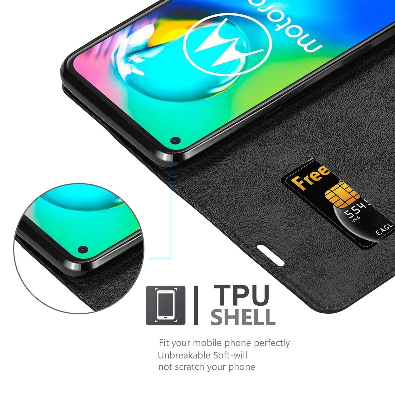 Cadorabo Hülle für Motorola MOTO G8 POWER LITE Schutz Hülle in Schwarz Handyhülle Etui Case Cover Magnetverschluss