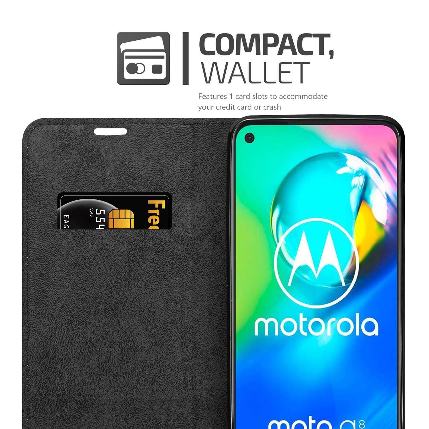 Cadorabo Hülle für Motorola MOTO G8 POWER LITE Schutz Hülle in Schwarz Handyhülle Etui Case Cover Magnetverschluss
