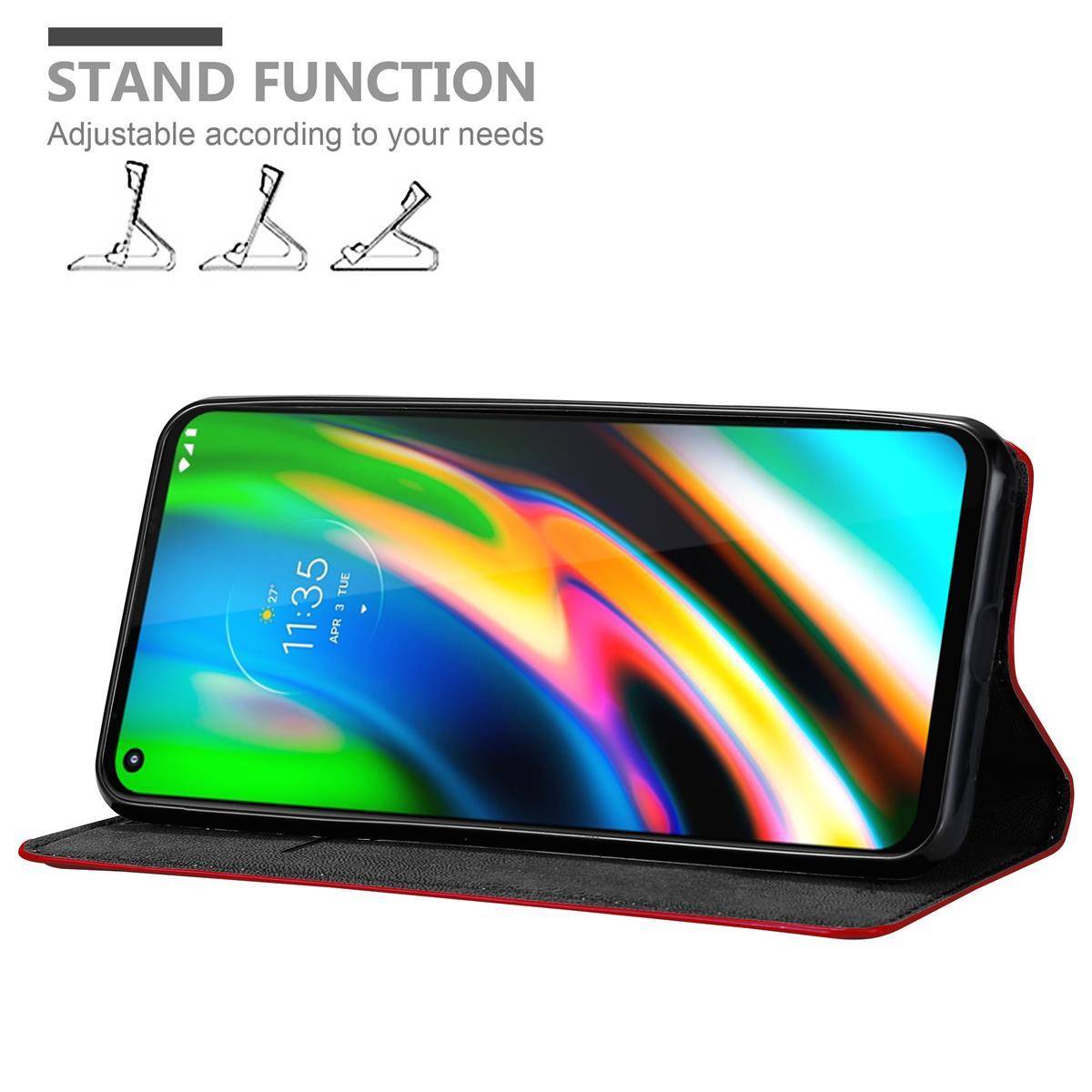Cadorabo Hülle für Motorola MOTO G9 PLUS Schutz Hülle in Rot Handyhülle Etui Case Cover Magnetverschluss
