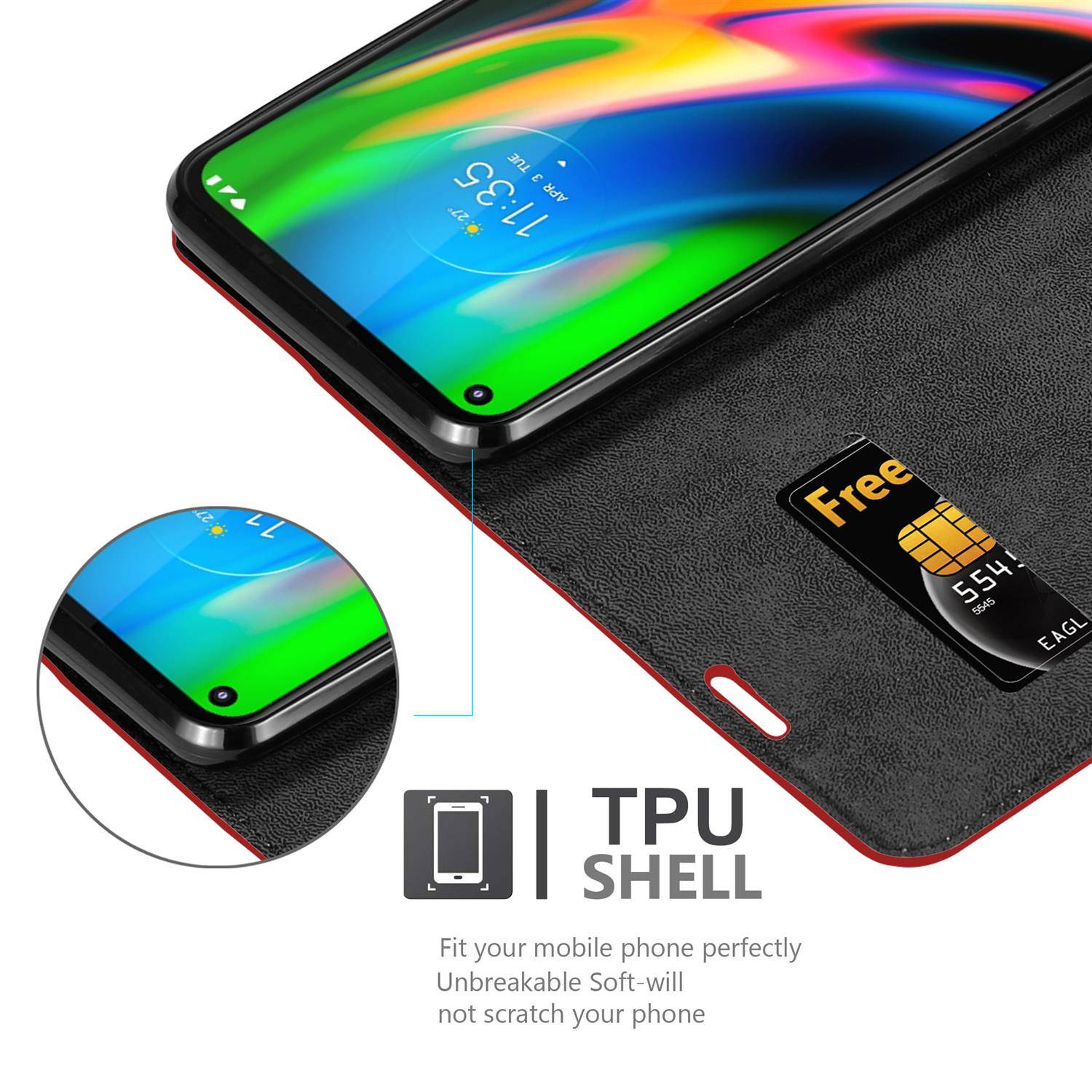Cadorabo Hülle für Motorola MOTO G9 PLUS Schutz Hülle in Rot Handyhülle Etui Case Cover Magnetverschluss