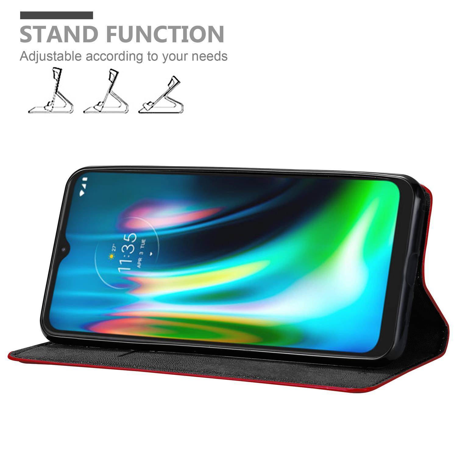 Cadorabo Hülle für Motorola MOTO G9 PLAY Schutz Hülle in Rot Handyhülle Etui Case Cover Magnetverschluss