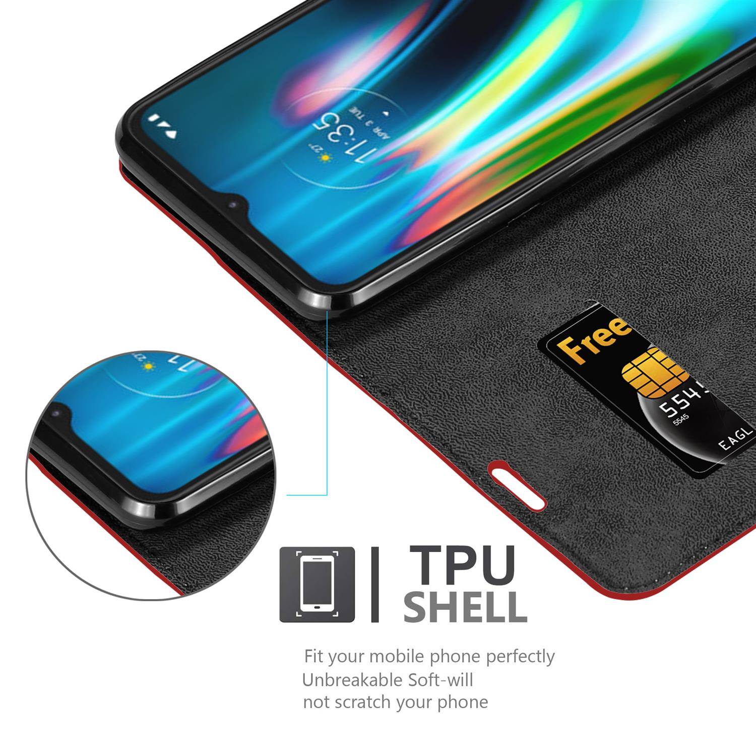 Cadorabo Hülle für Motorola MOTO G9 PLAY Schutz Hülle in Rot Handyhülle Etui Case Cover Magnetverschluss