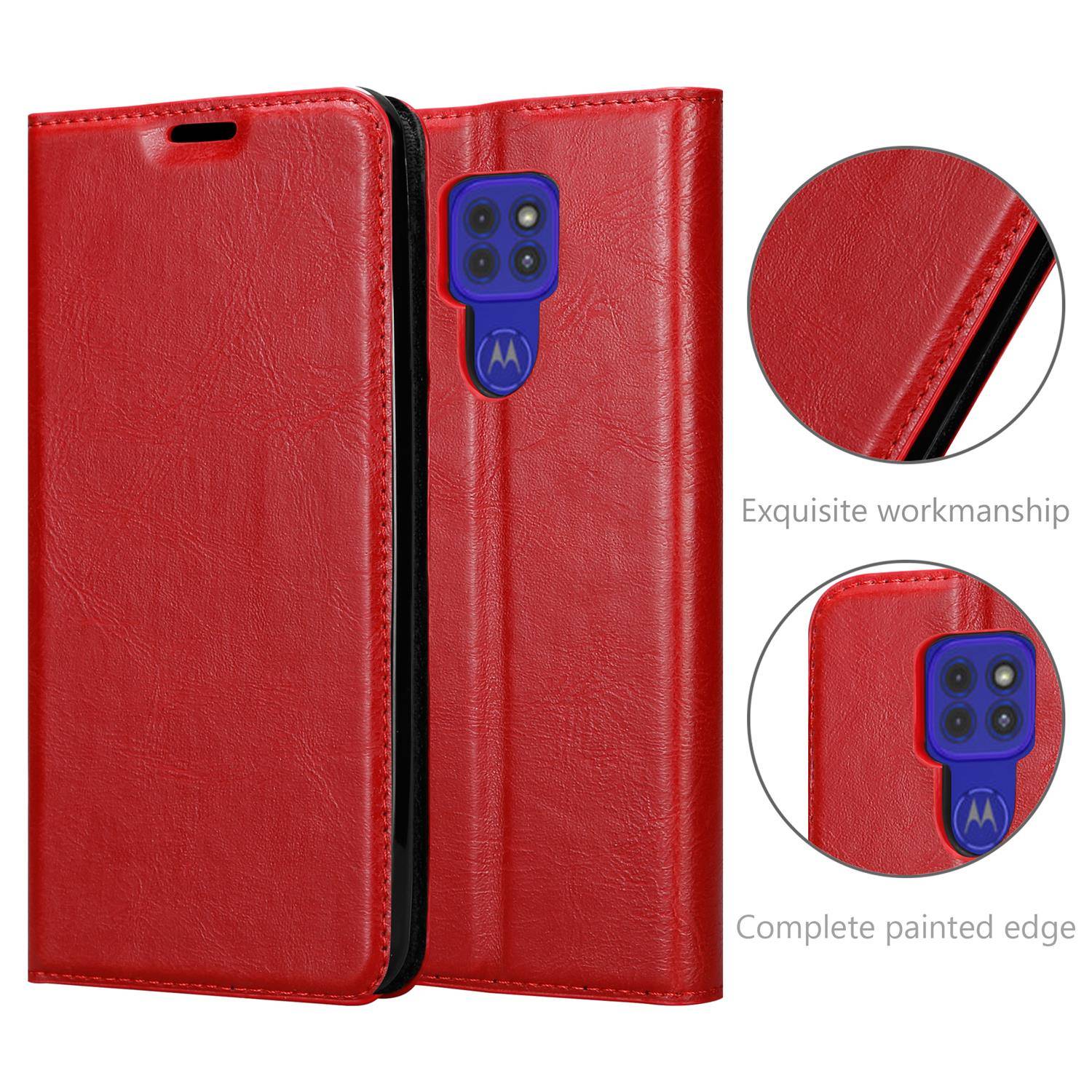 Cadorabo Hülle für Motorola MOTO G9 PLAY Schutz Hülle in Rot Handyhülle Etui Case Cover Magnetverschluss