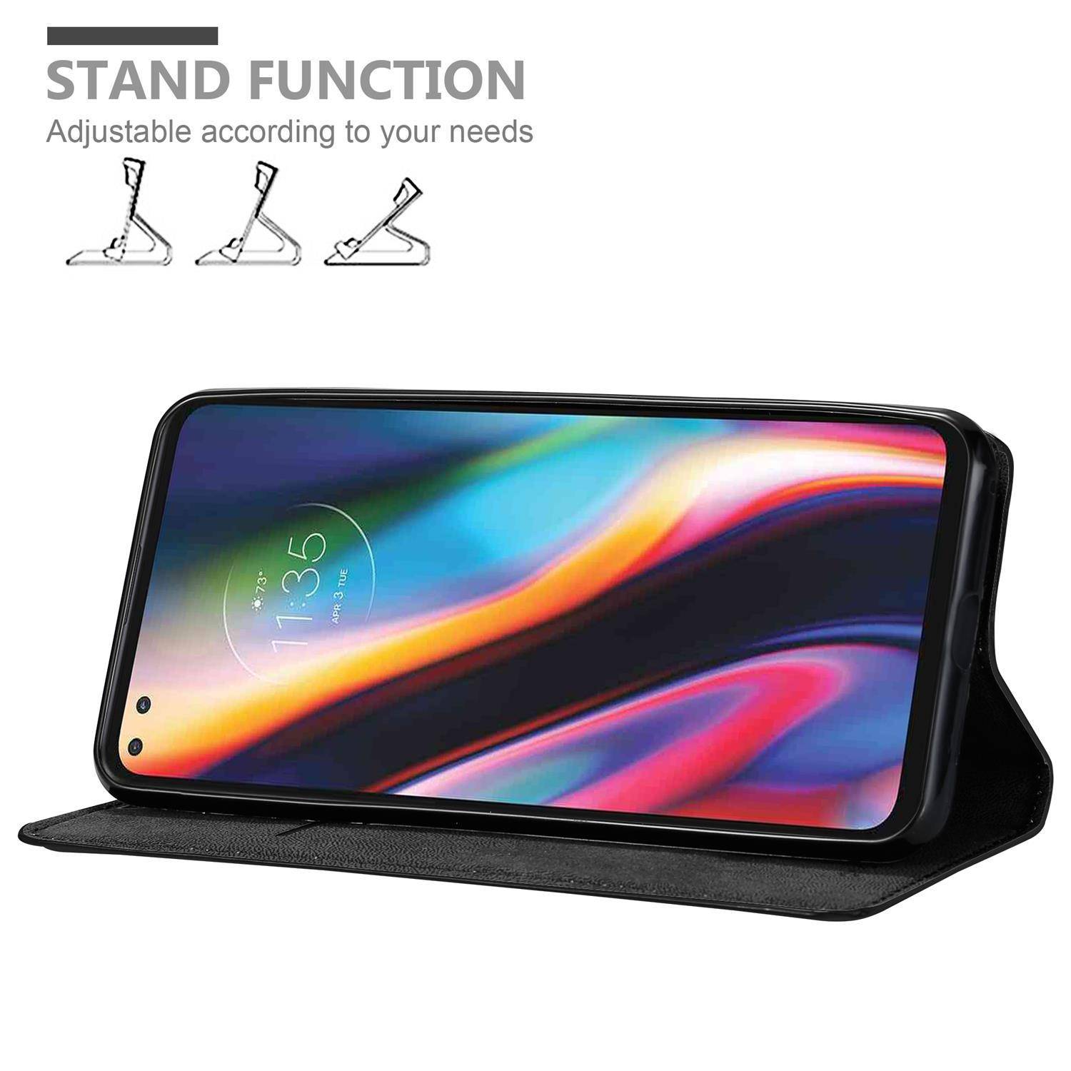 Cadorabo Hülle für Motorola MOTO G 5G PLUS Schutz Hülle in Schwarz Handyhülle Etui Case Cover Magnetverschluss