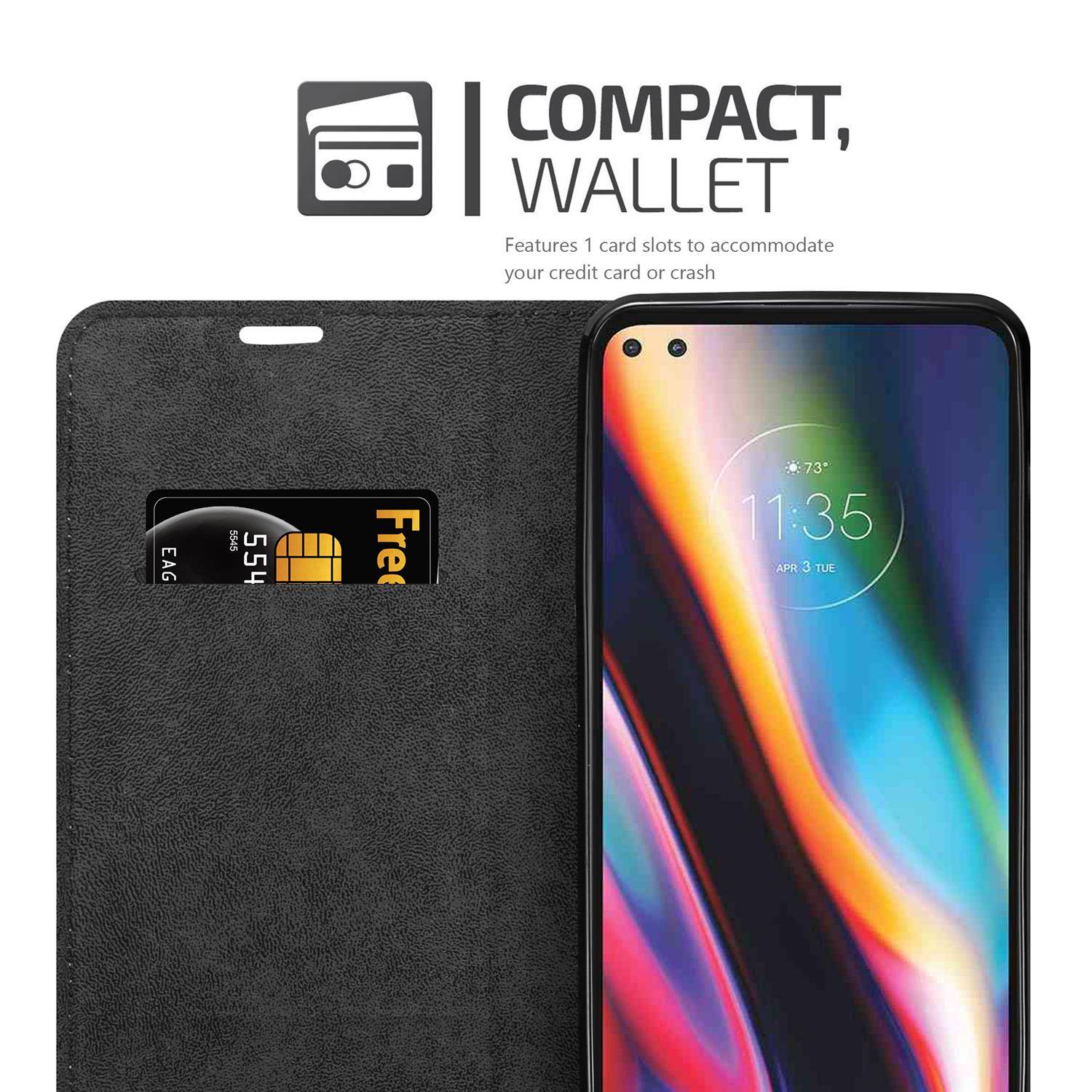 Cadorabo Hülle für Motorola MOTO G 5G PLUS Schutz Hülle in Schwarz Handyhülle Etui Case Cover Magnetverschluss