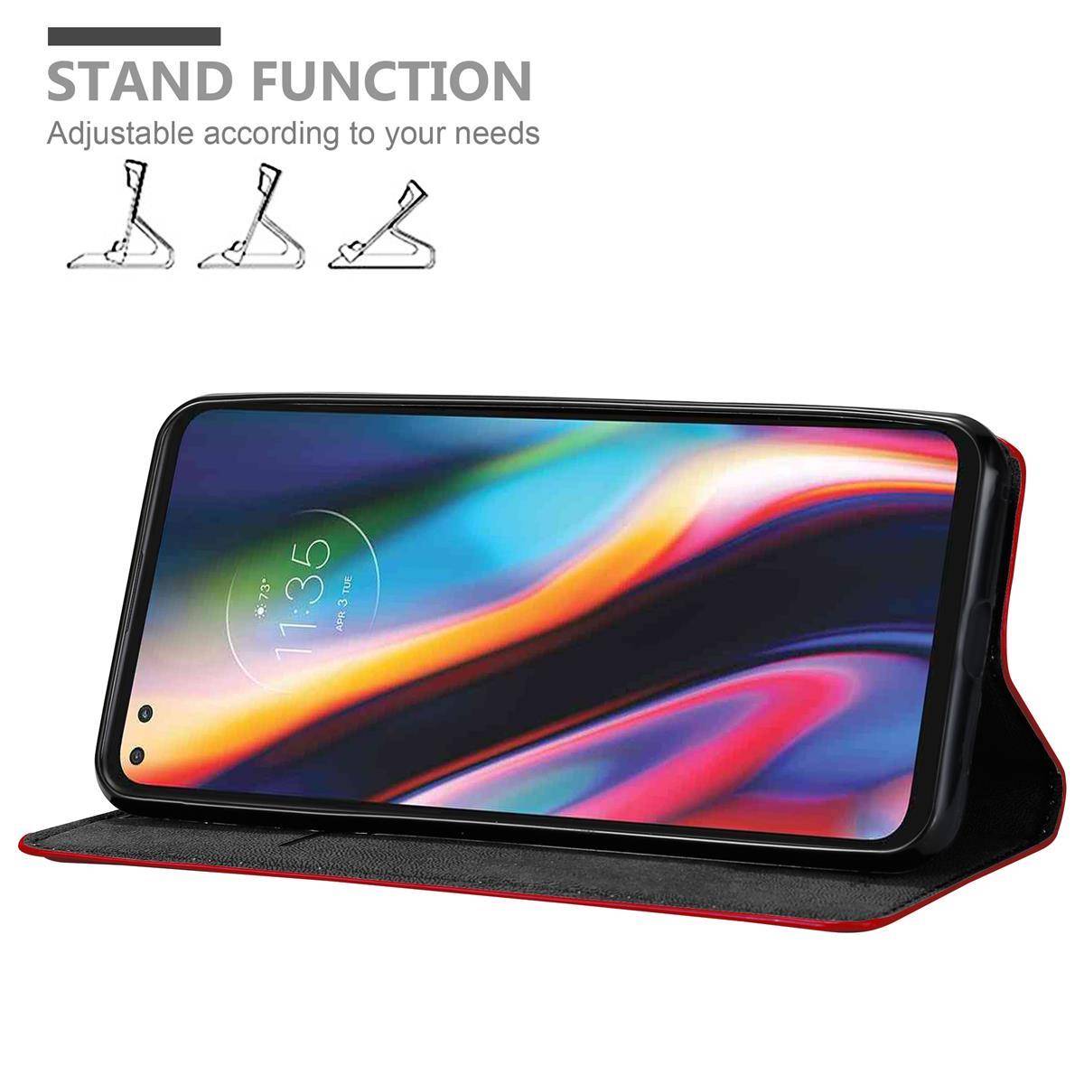 Cadorabo Hülle für Motorola MOTO G 5G PLUS Schutz Hülle in Rot Handyhülle Etui Case Cover Magnetverschluss