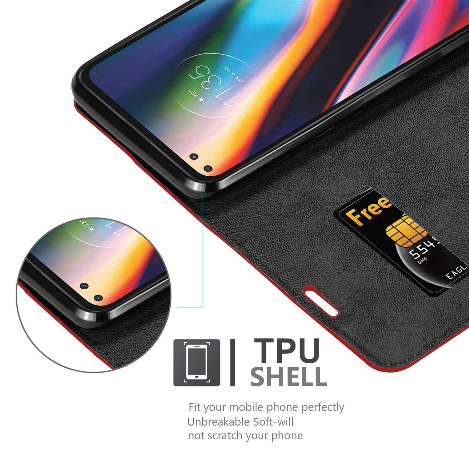 Cadorabo Hülle für Motorola MOTO G 5G PLUS Schutz Hülle in Rot Handyhülle Etui Case Cover Magnetverschluss