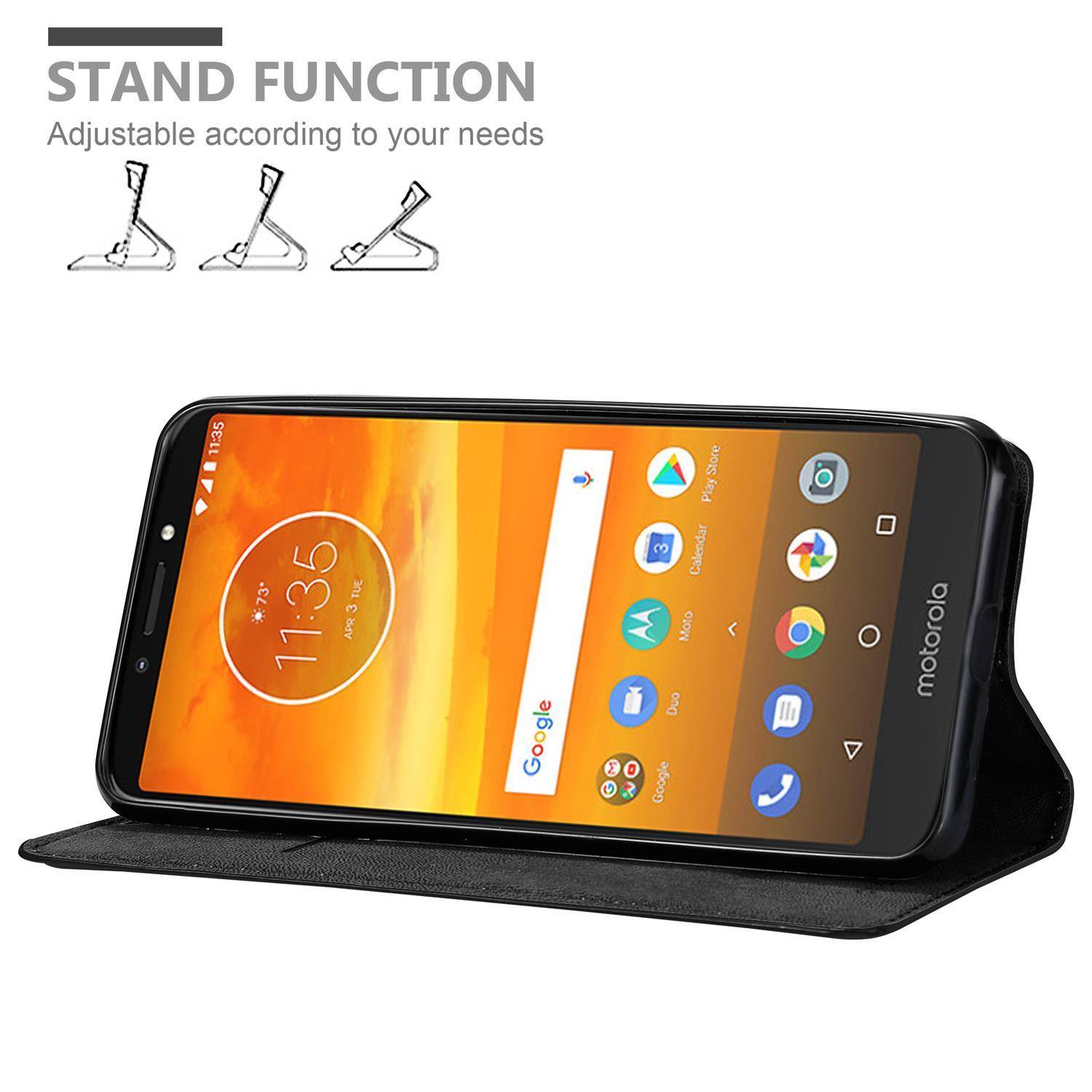 Cadorabo Hülle für Motorola MOTO E5 PLUS Schutz Hülle in Schwarz Handyhülle Etui Case Cover Magnetverschluss